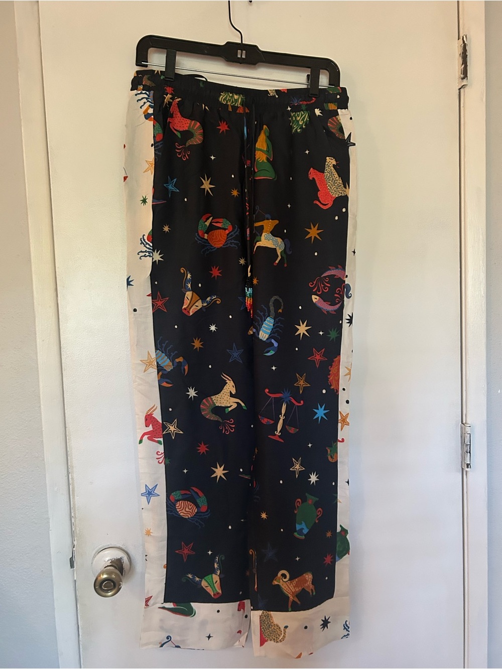 FARM Rio Black Zodiac Print Pants with Multicolor Stars and Side Panels